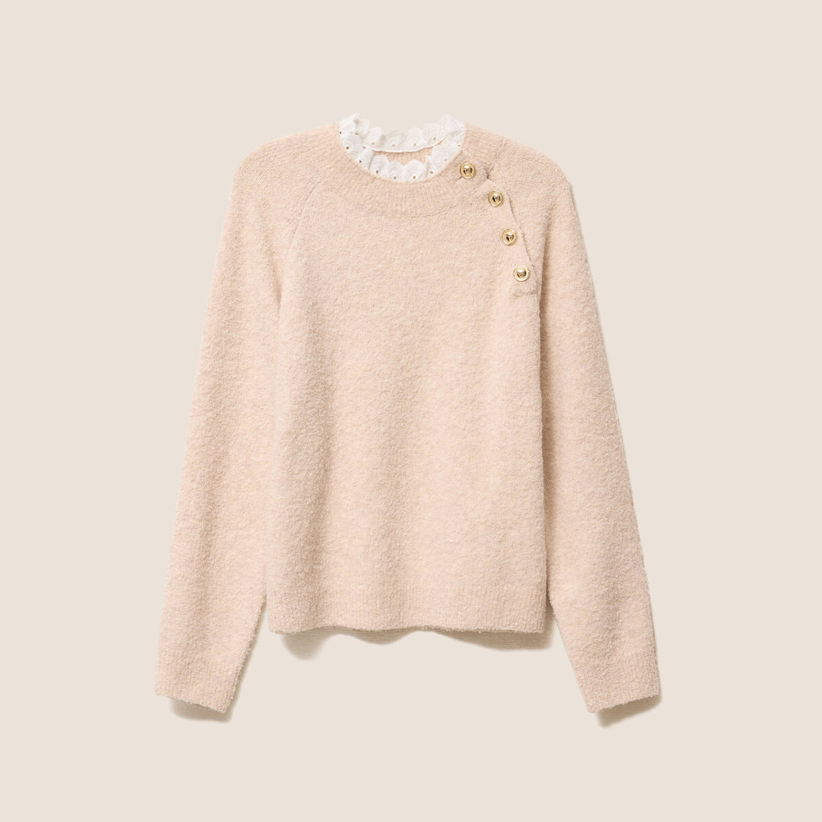 Pull bi-mati&egrave;re col montant ecru femme