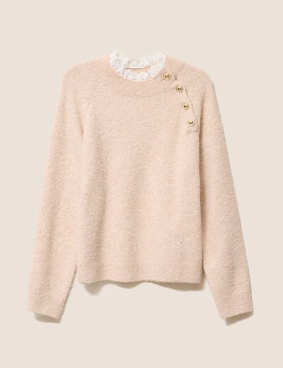 Pull bi-mati&egrave;re col montant ecru femme