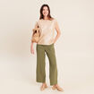 Pantalon large 7/8&egrave;me taille haute vert kaki femme