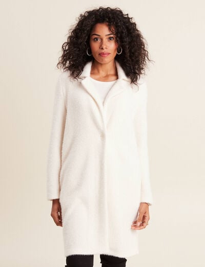 Manteau long boutonné ecru femme