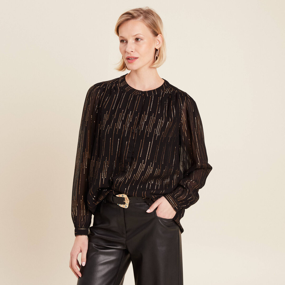 Blouse manches longues couleur or femme