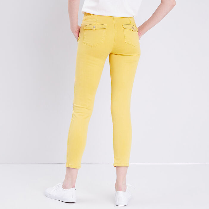 Pantalon ajusté détails bijoux jaune clair femme