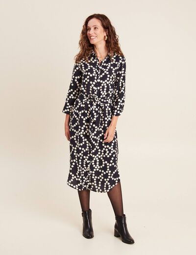 Robe longue évasée ceinturée noir femme