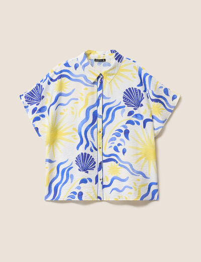Chemise fluide manches courtes bleu femme
