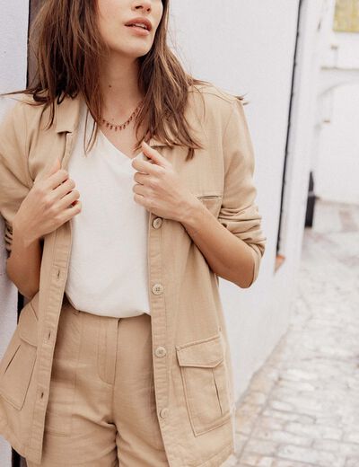 Veste droite boutonnée sable femme