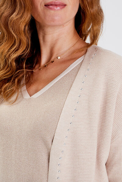 Gilet manches longues creme femme