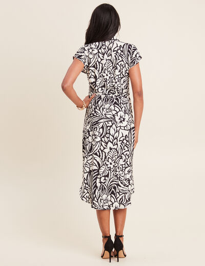 Robe chemise midi ceinturée noir femme
