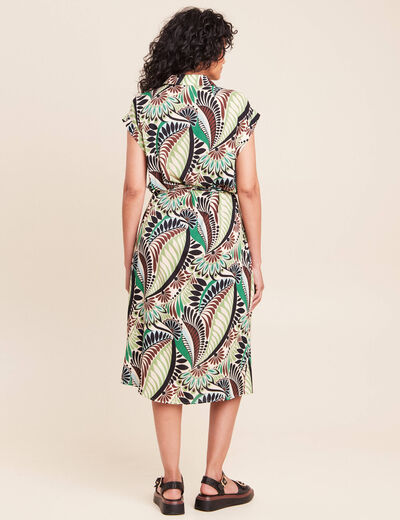 Robe fluide col chemise manches courtes vert femme