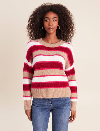 Pull col rond rose femme