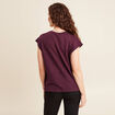 Top col v manches courtes en lin prune femme