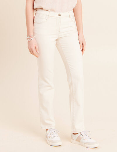 Jean coupe droite taille bascul&eacute;e ecru femme