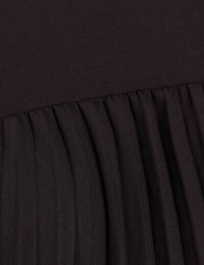 Robe longue &eacute;vas&eacute;e manches courtes noir femme
