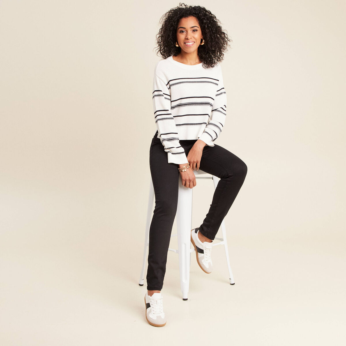 Pull manches longues blanc femme
