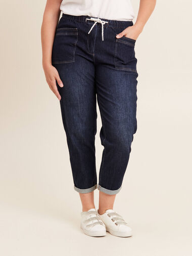 Jean large à coulisse denim brut femme