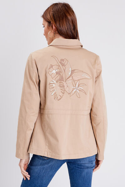 Veste droite avec broderie sable femme