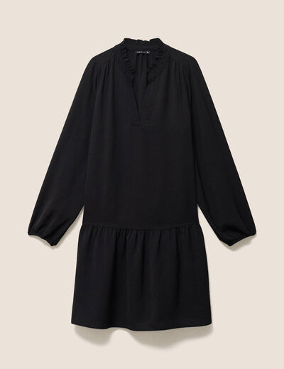Robe courte &eacute;vas&eacute;e col v manches longues noir femme