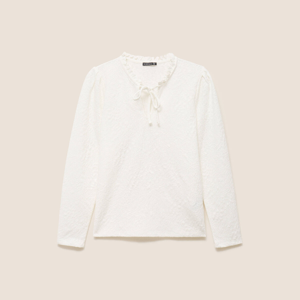 Blouse col rond nou&eacute; manches longues ecru femme
