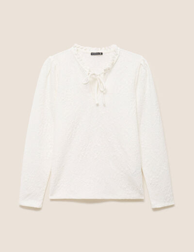 Blouse col rond nou&eacute; manches longues ecru femme