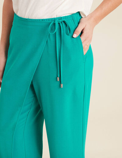 Pantalon coupe large avec pan vert &eacute;meraude femme