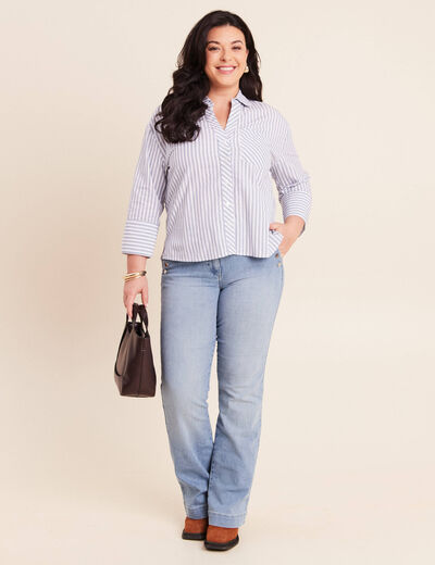 Chemise manches 3/4 bleu femme