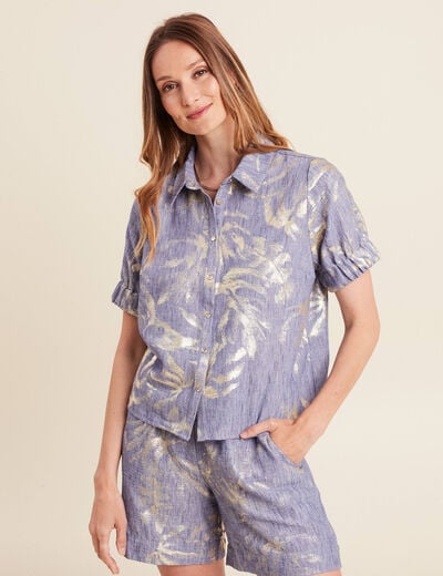 Chemise droite courte manches courtes bleu lavande femme