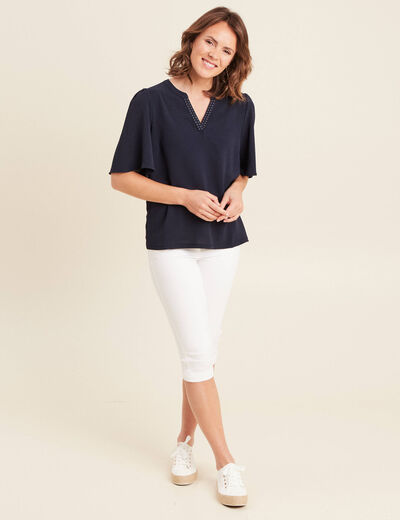 T-shirt manches courtes bleu foncé femme