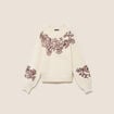 Pull col rond brod&eacute; &agrave; sequins ecru femme