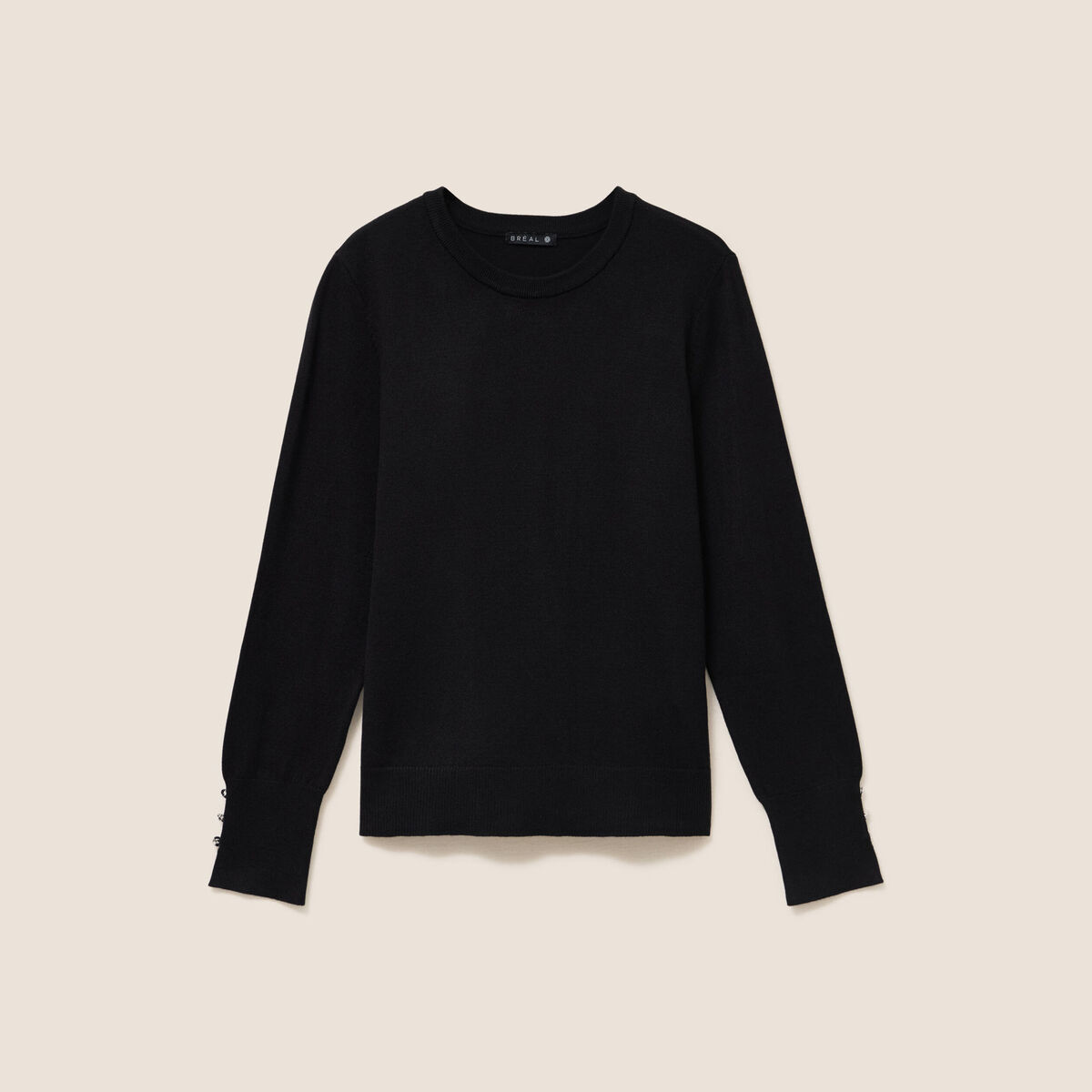 Pull droit col rond manches longues noir femme