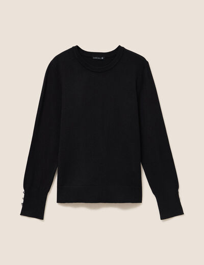 Pull droit col rond manches longues noir femme