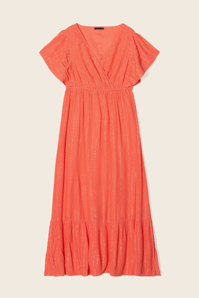 Robe longue évasée orange clair femme
