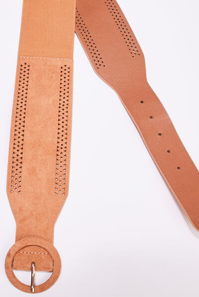 Ceinture large élastiquée marron clair femme