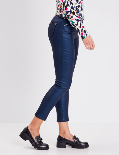 Pantalon ajusté aspect irisé bleu foncé femme