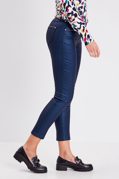 Pantalon ajusté aspect irisé bleu foncé femme