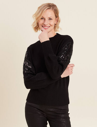 Pull manches longues sequins noir femme