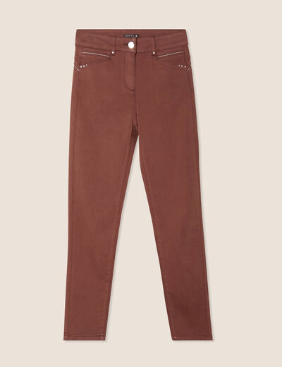 Pantalon ajusté taille haute marron foncé femme