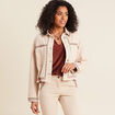 Veste en jean brod&eacute;e denim beige femme