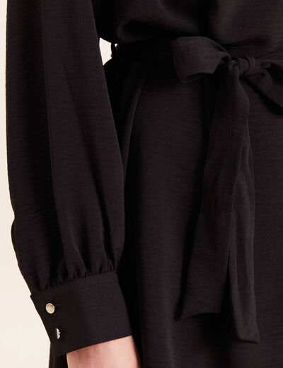 Robe droite courte col v manches longues noir femme