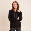 Sweat &agrave; capuche manches longues strass noir femme
