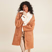 Manteau su&eacute;dine &agrave; capuche marron femme