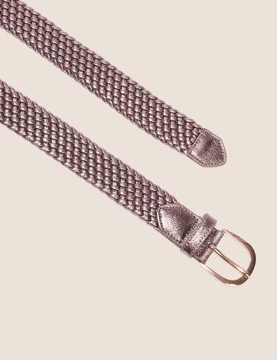 Ceinture tressée métalissée vert kaki femme