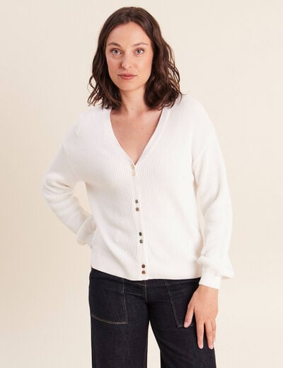 Gilet col v manches longues ecru femme