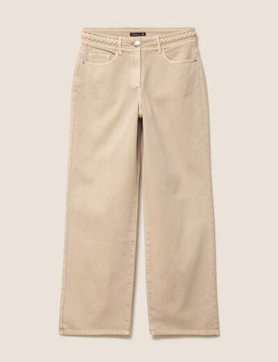 Jean coupe large 7/8&egrave;me taille haute denim beige femme