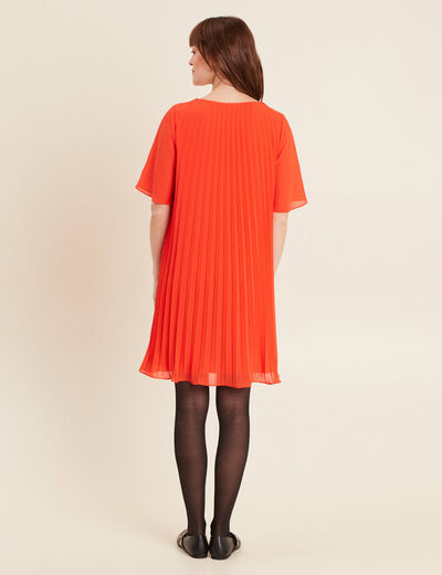 Robe droite plissée orange foncé femme