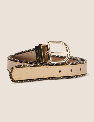 Ceinture fine r&eacute;versible avec cha&icirc;ne beige femme