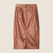 Jupe midi droite enduite couleur cuivre femme