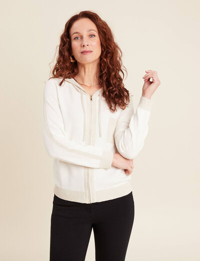 Gilet &agrave; capuche zipp&eacute; ecru femme