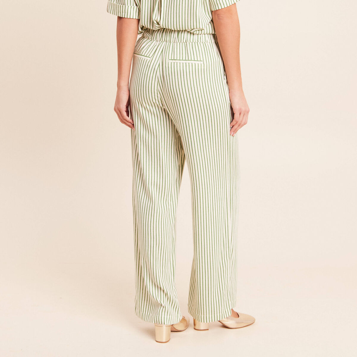 Pantalon large taille haute blanc femme