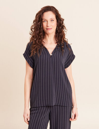 Blouse fluide manches courtes bleu femme