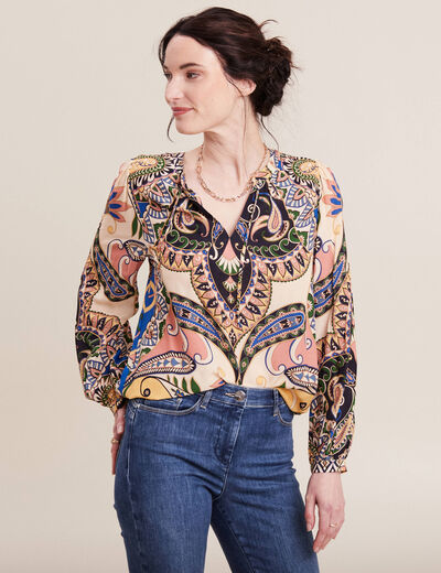 Blouse manches longues bleu femme