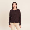 Gilet manches longues col rond marron fonc&eacute; femme